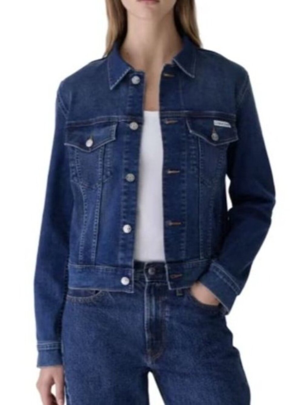 NWT Calvin Klein Women's XL Classic Trucker Jean Jacket Denim Blue